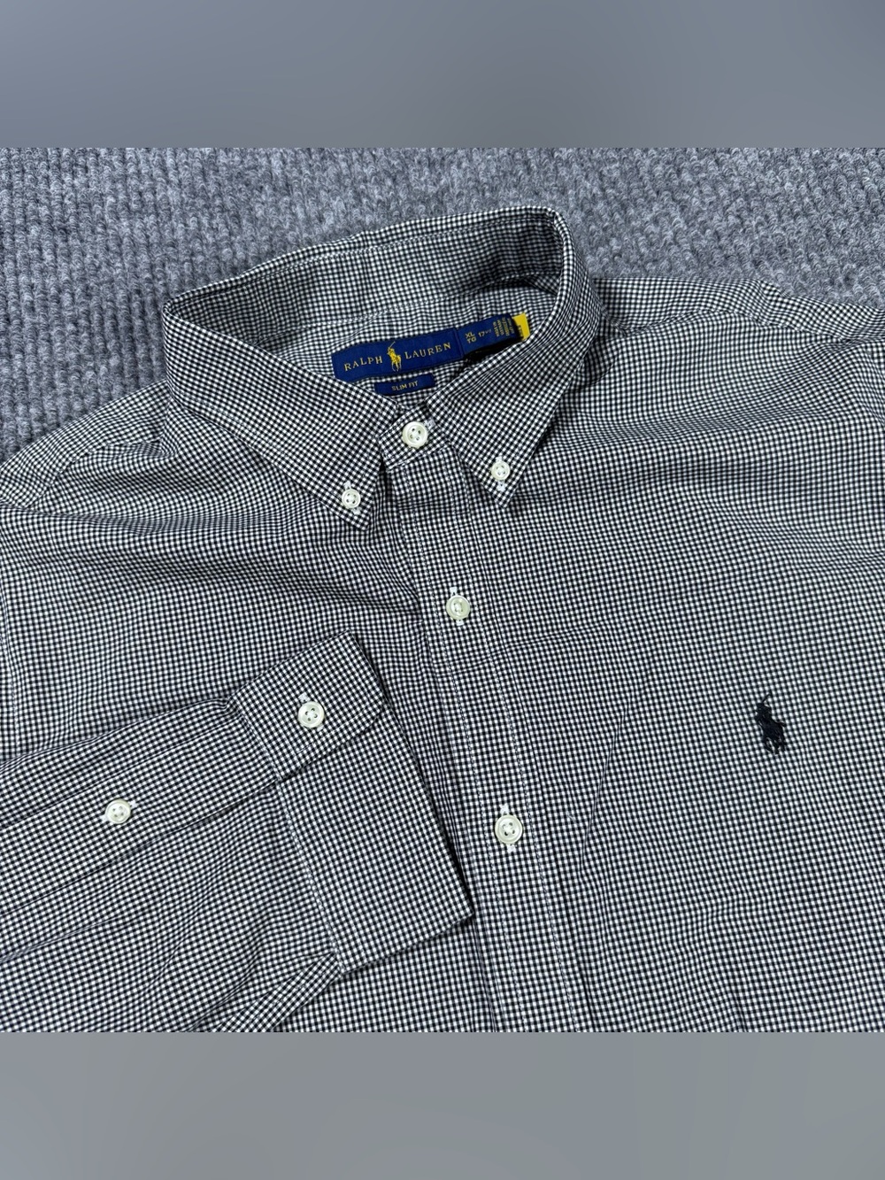 Polo Ralph Lauren Shirt Men XL 17.5 Slim Fit Gingham Check Stretch Long Sleeve